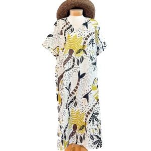 Gudrun Sjoden Organic Cotton Abstract Floral Print Dress Sz. Large NEW Lagenlook